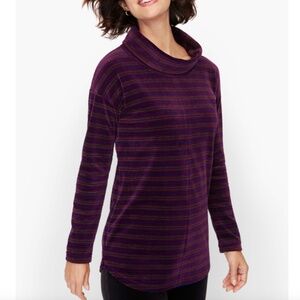 NWT Talbots Velour Cowlneck Tunic Size S Luxe Candy Cane Stripe Baccara Rose